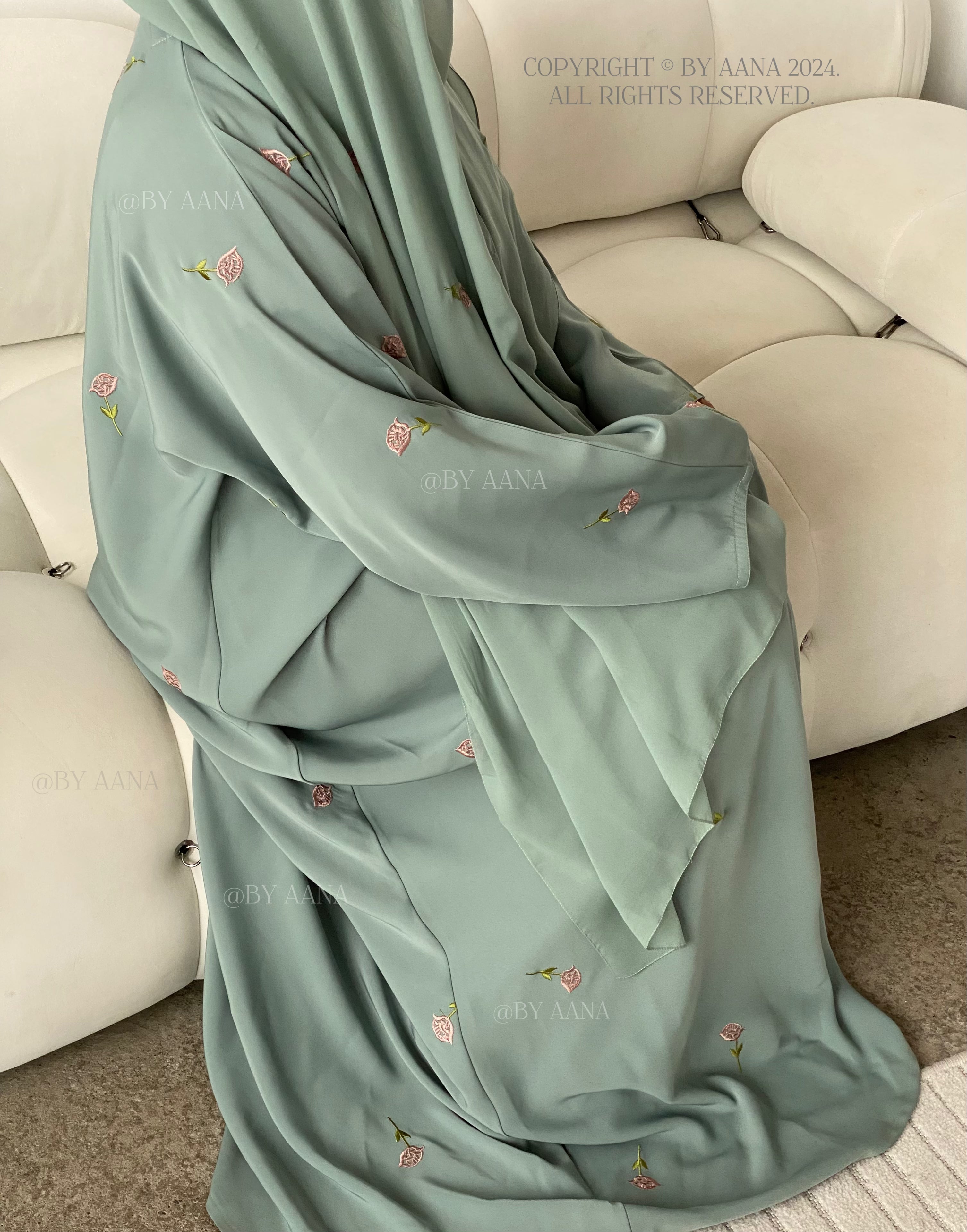 Rose Blossom Abaya- Aqua