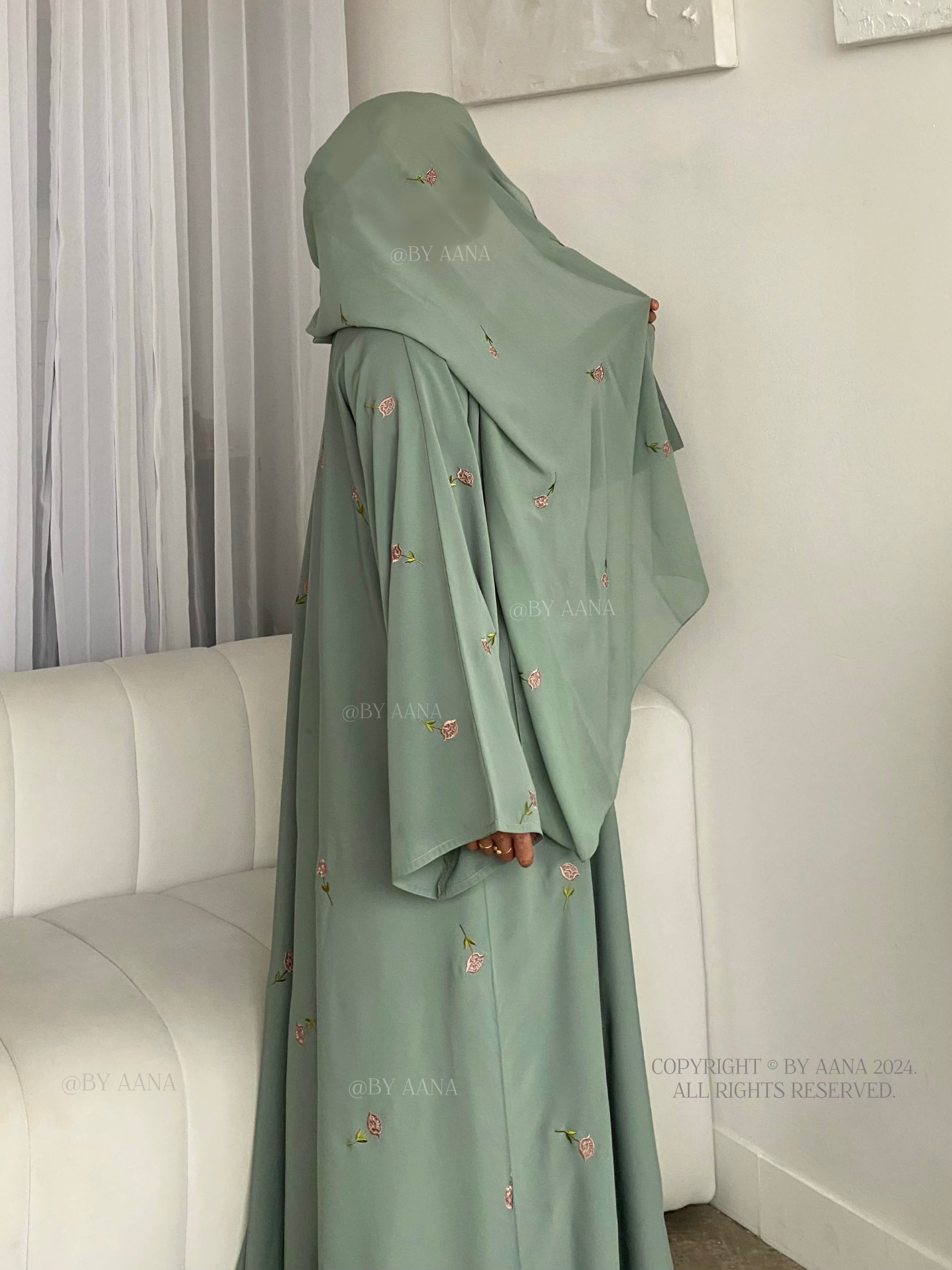 Rose Blossom Abaya- Aqua