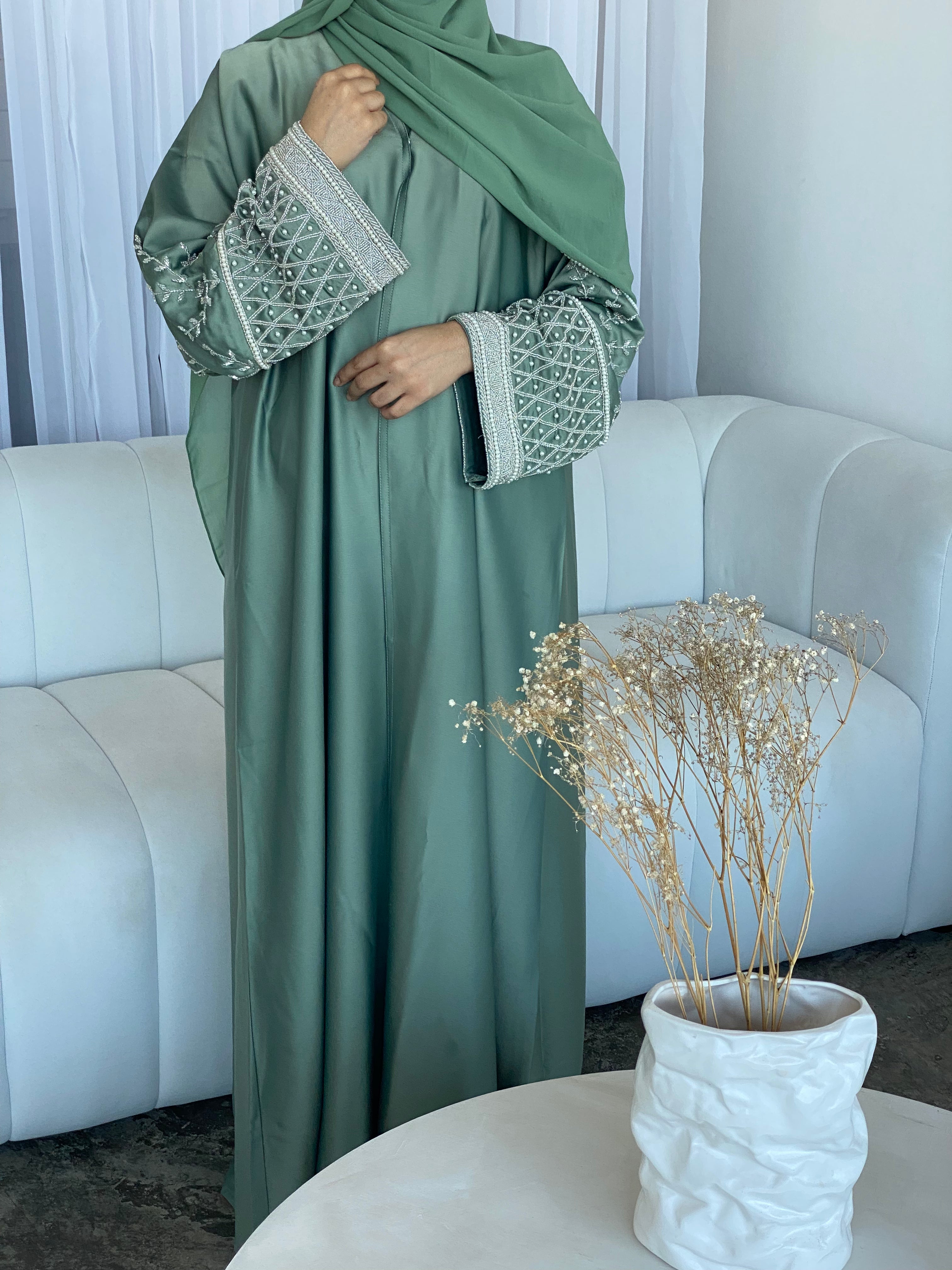 Lu’lu Open Abaya- Sea Green