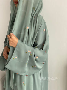 Flower And Tulip Abaya- Aqua