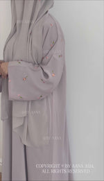 Load and play video in Gallery viewer, Flower And Tulip Abaya- NEW ‘Grey’ Shade
