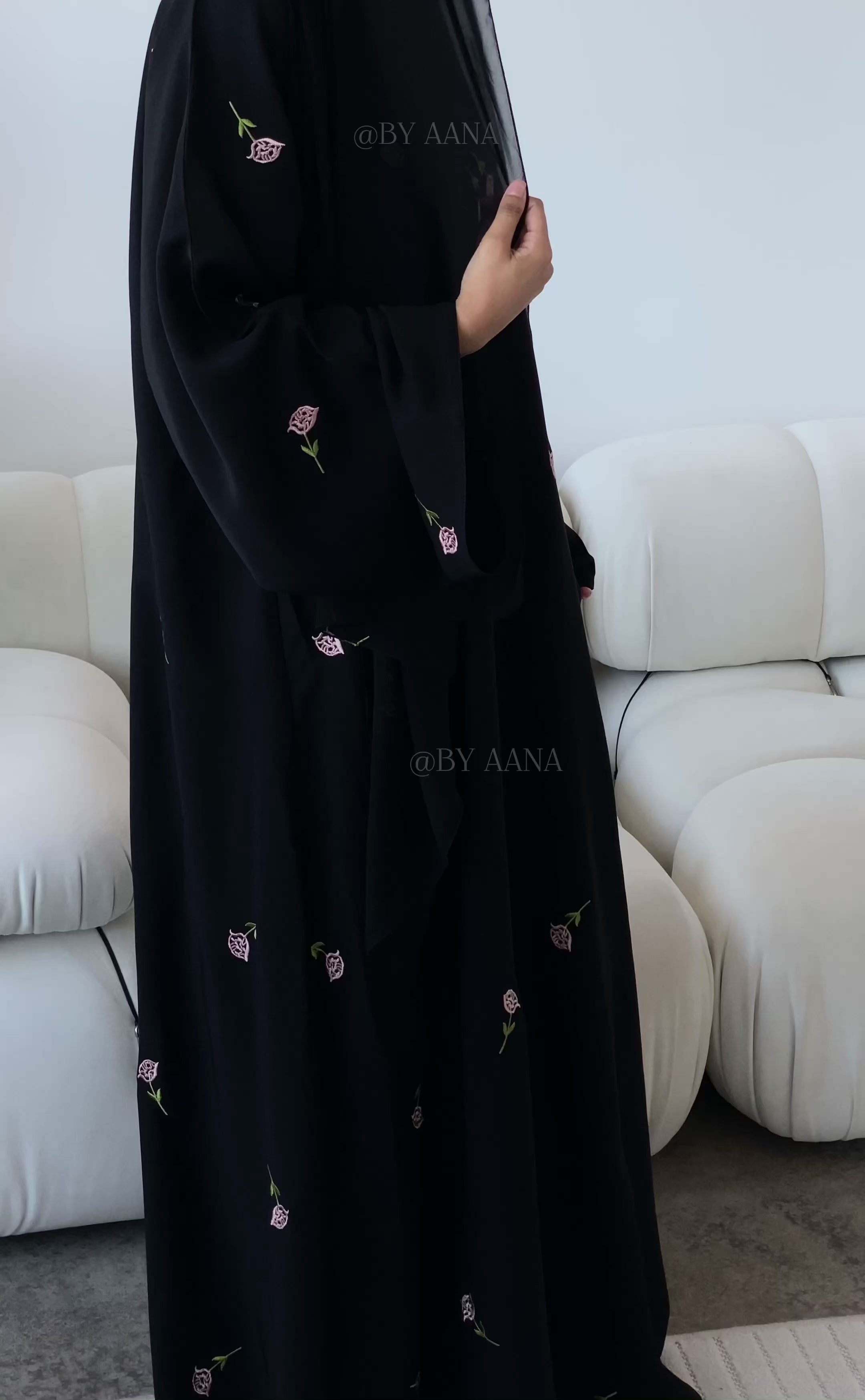 Rose Blossom Abaya- Black