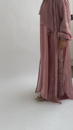 Load and play video in Gallery viewer, Jasmin Abaya 3 Piece Set- Pink Organza
